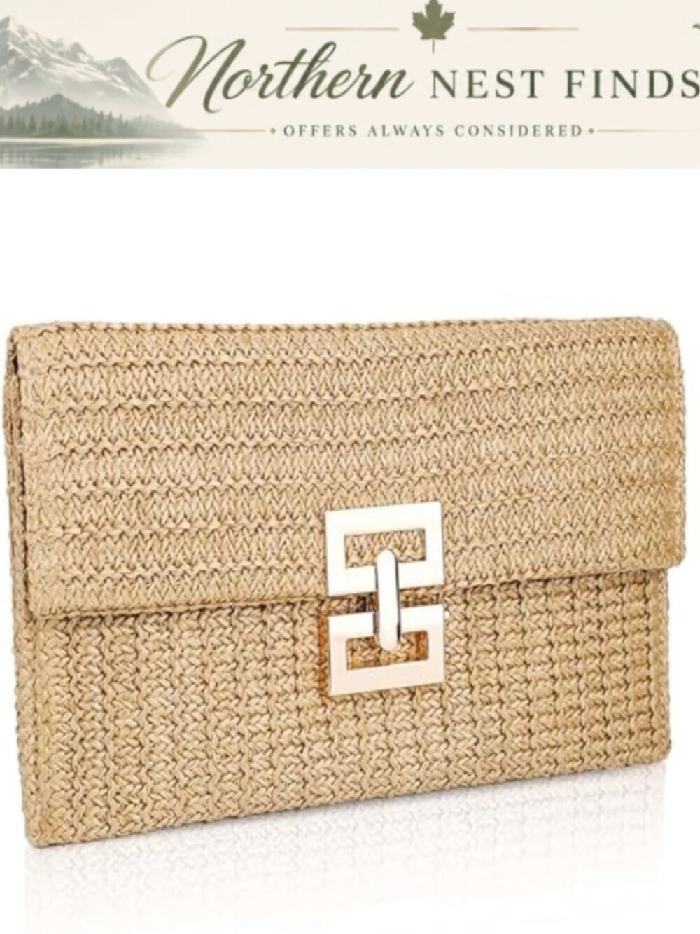 Hand Woven Straw Clutch Boho Small Envelope Wallet Summer Beach Bag